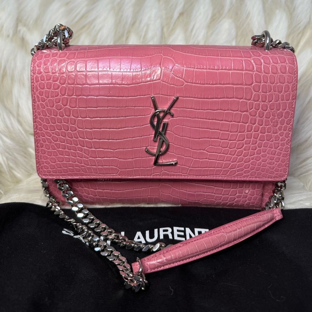 Saint Laurent Sunset leather Pink Croc-Embossed crossbody Bag